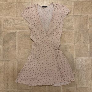 Brandy Melville pink lightweight wrap floral mini dress